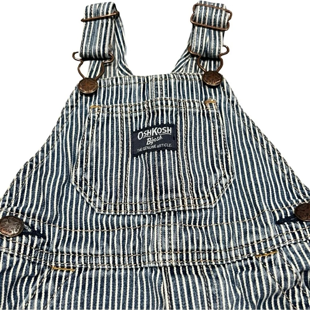 OshKosh B'gosh Hickory Blue and White Striped Overalls unisex size 12m